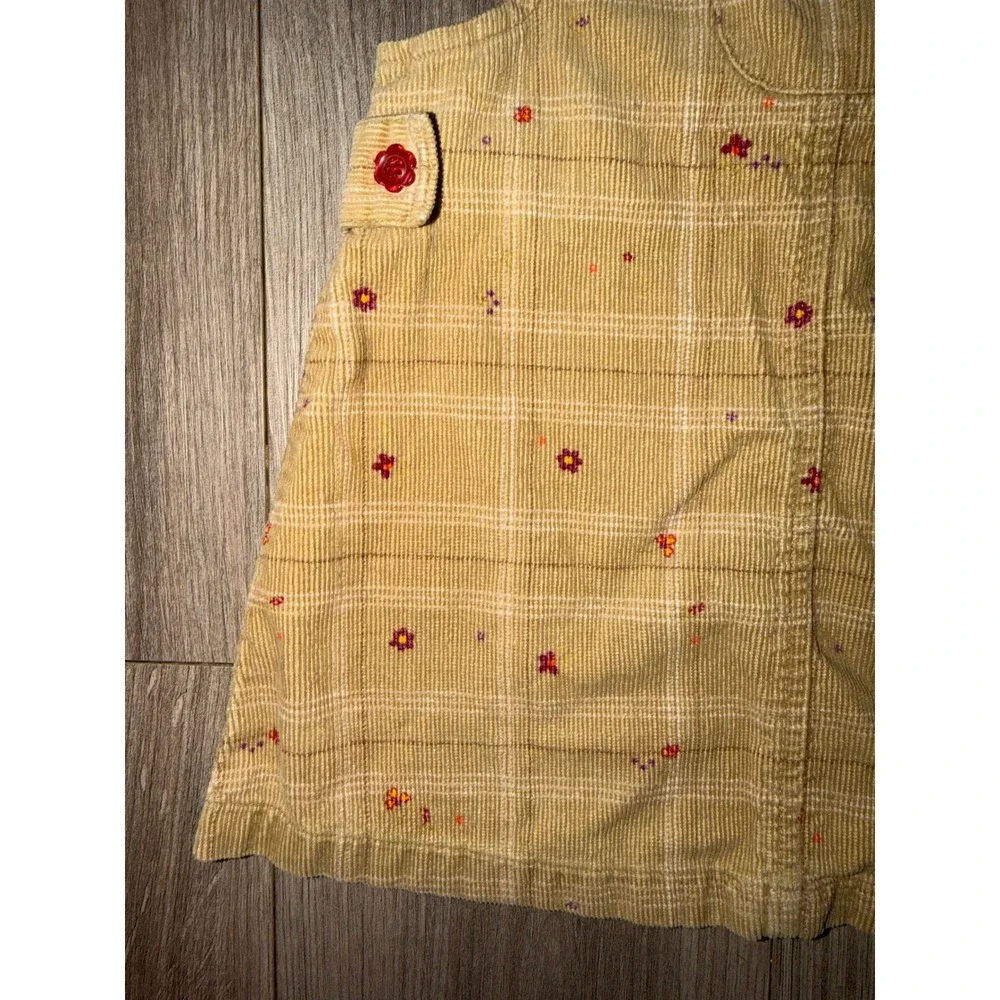 Vintage Gymboree 2001 Yellow Plaid Corduroy Floral Jumper Dress 12-18 Months AA2